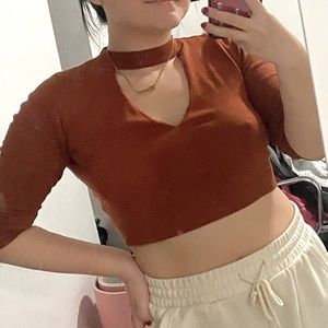 Forever 21 dark orange long sleeve crop top size L